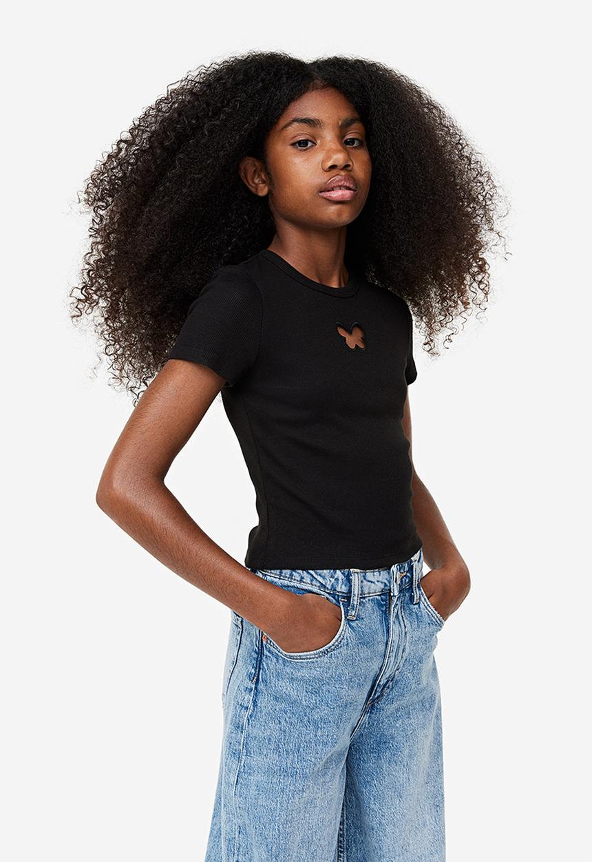 H&M - Ribbed T-shirt - black