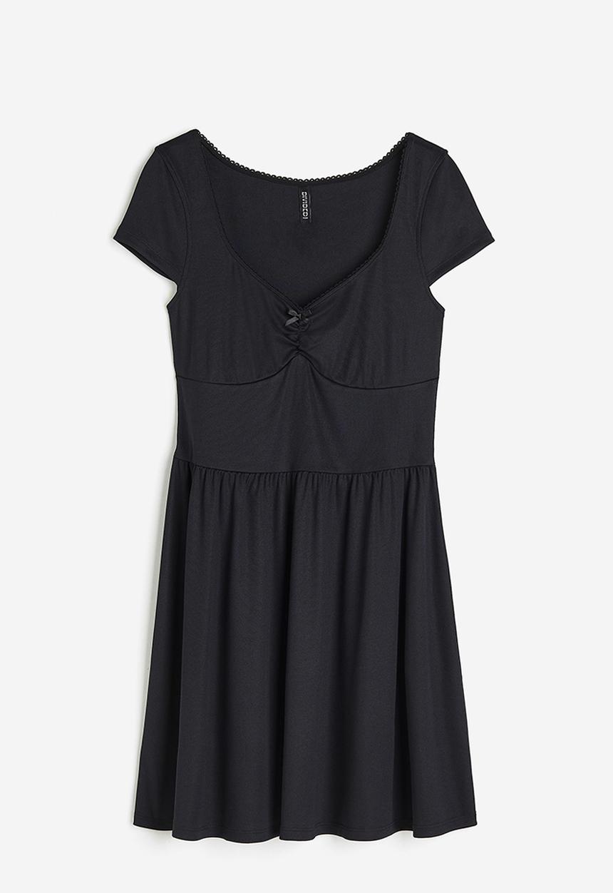 H&M - Flared-skirt ribbed dress - black