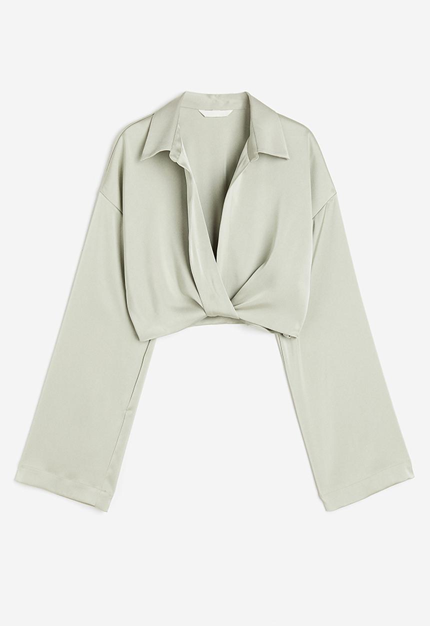 H&M - Cropped satin blouse - green