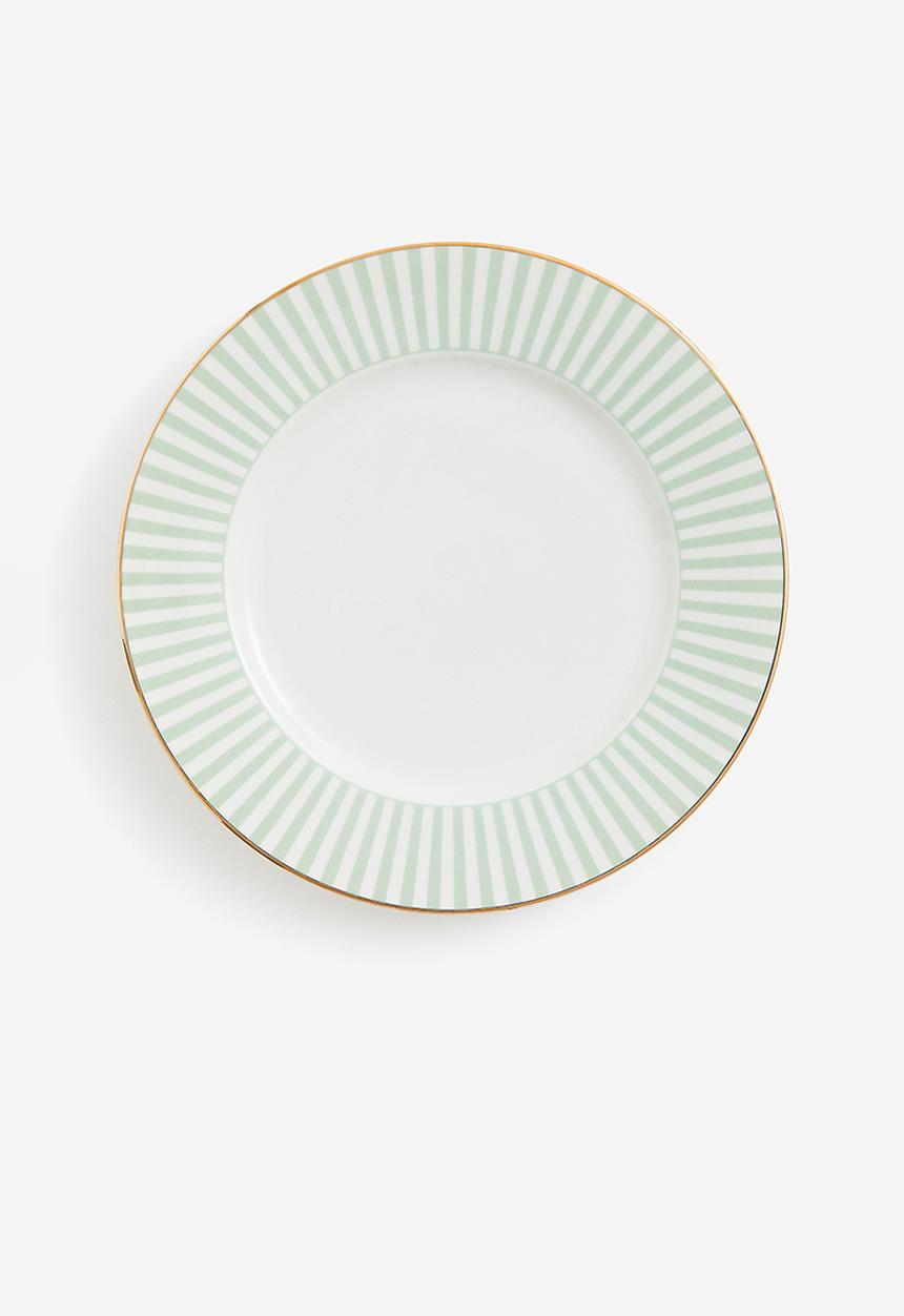H&M - Porcelain dinner plate - green striped 