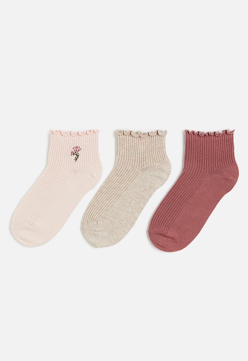 H&M - 3-Pack socks - Light pink Flower