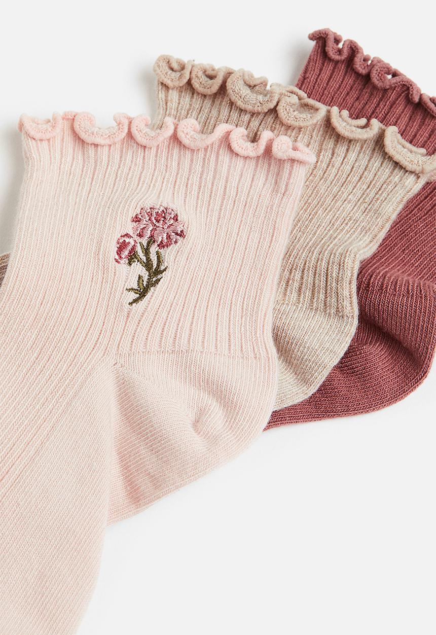 H&M - 3-Pack socks - Light pink Flower