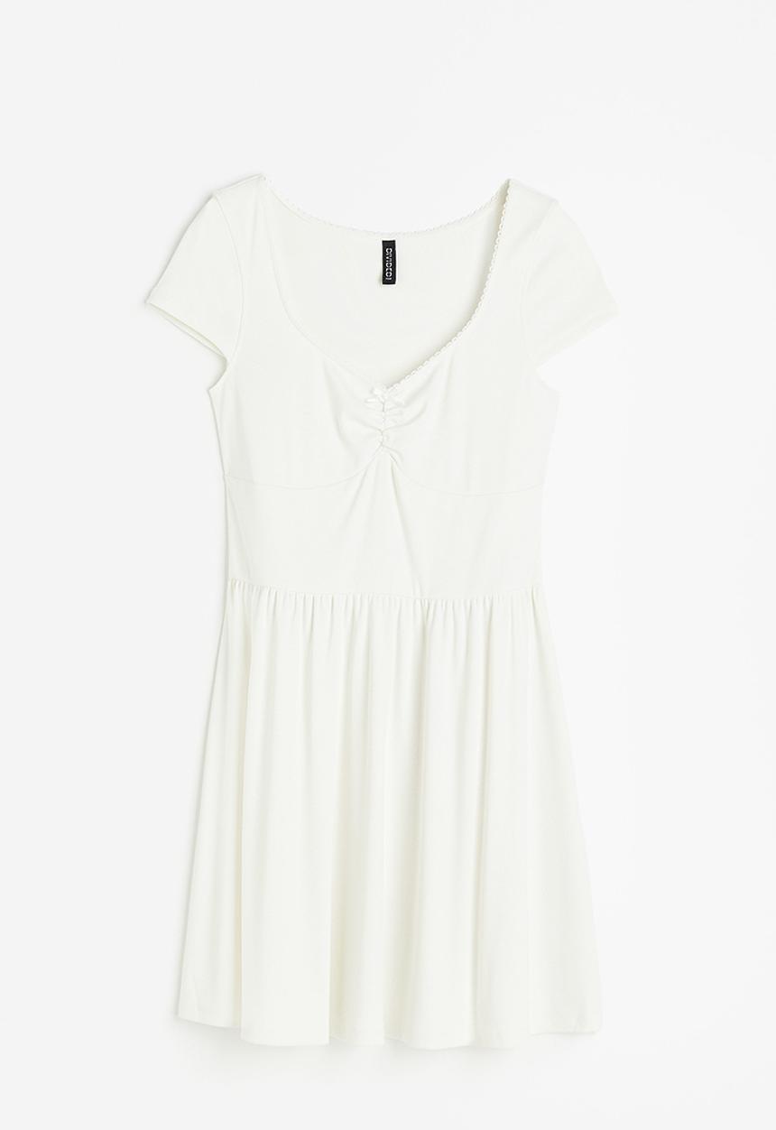 H&M - Flared-skirt ribbed dress - white
