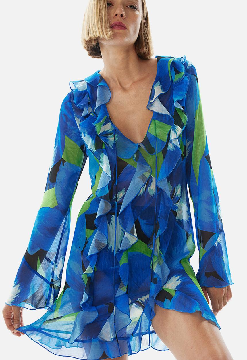 H&M - Flounced chiffon dress - blue