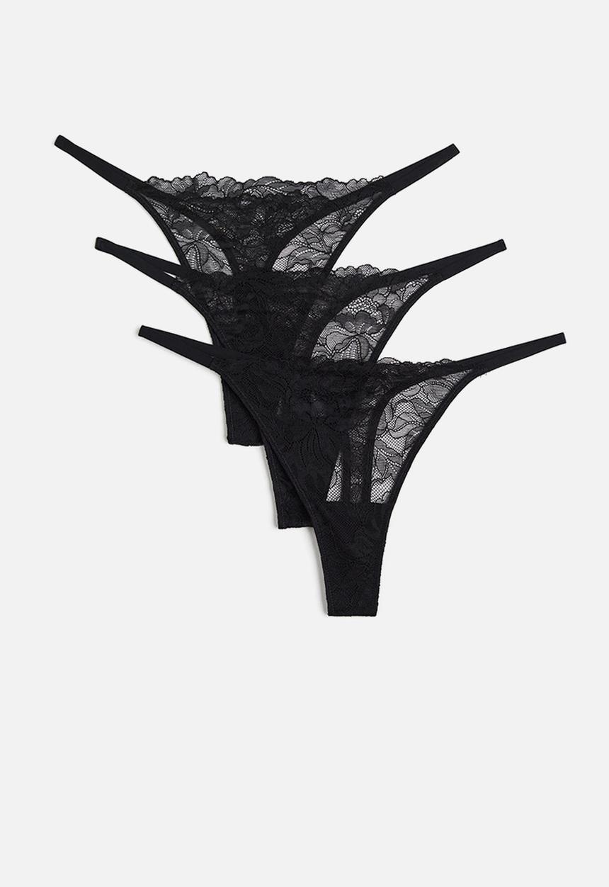 H&M - 3-Pack lace thong briefs - black