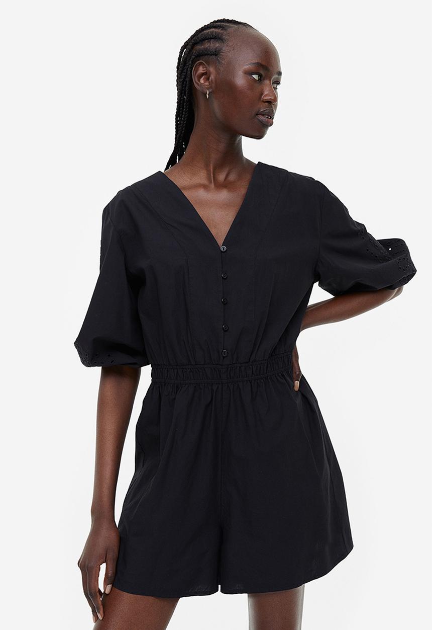 H&M - Broderie anglaise playsuit - black