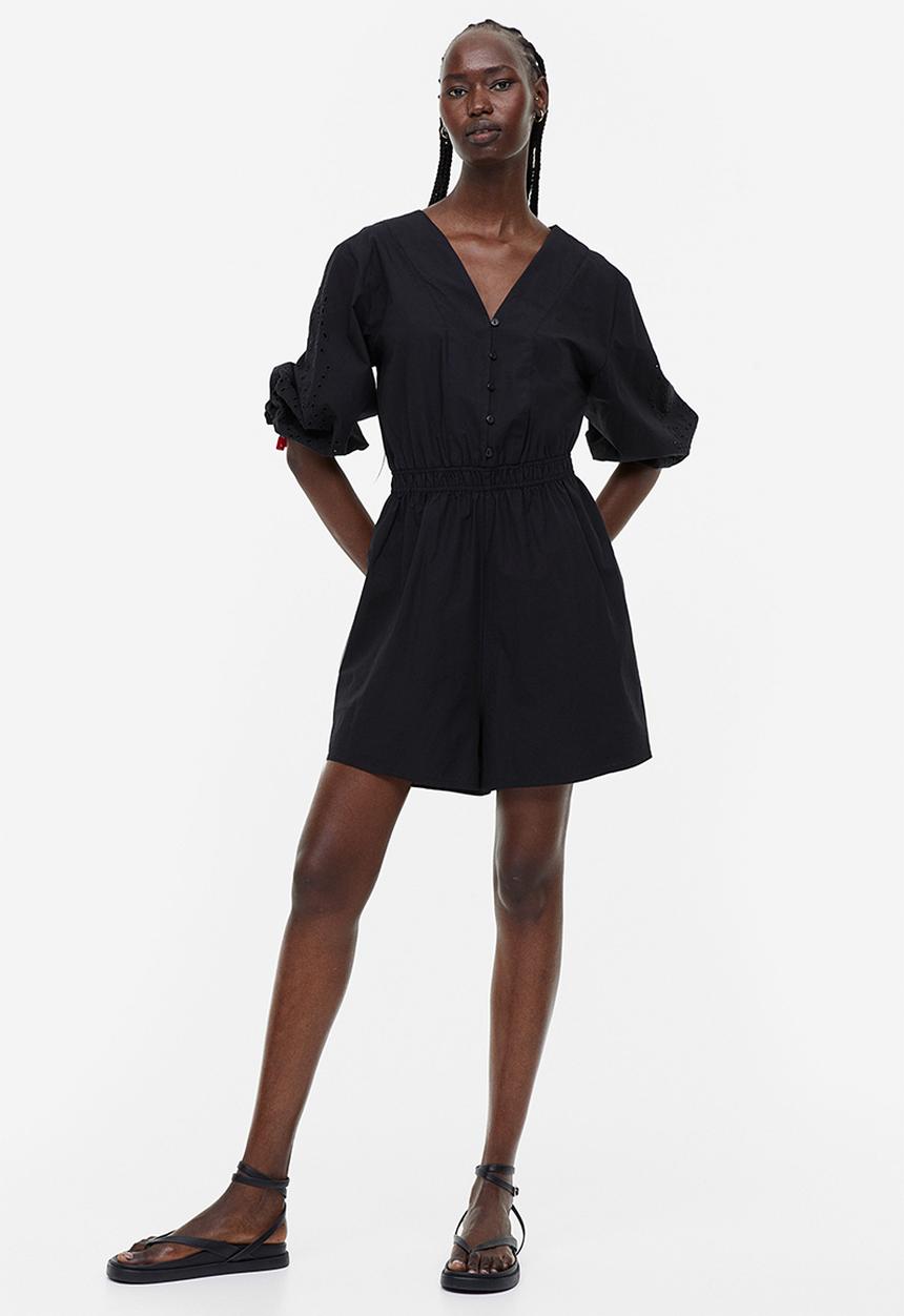 H&M - Broderie anglaise playsuit - black