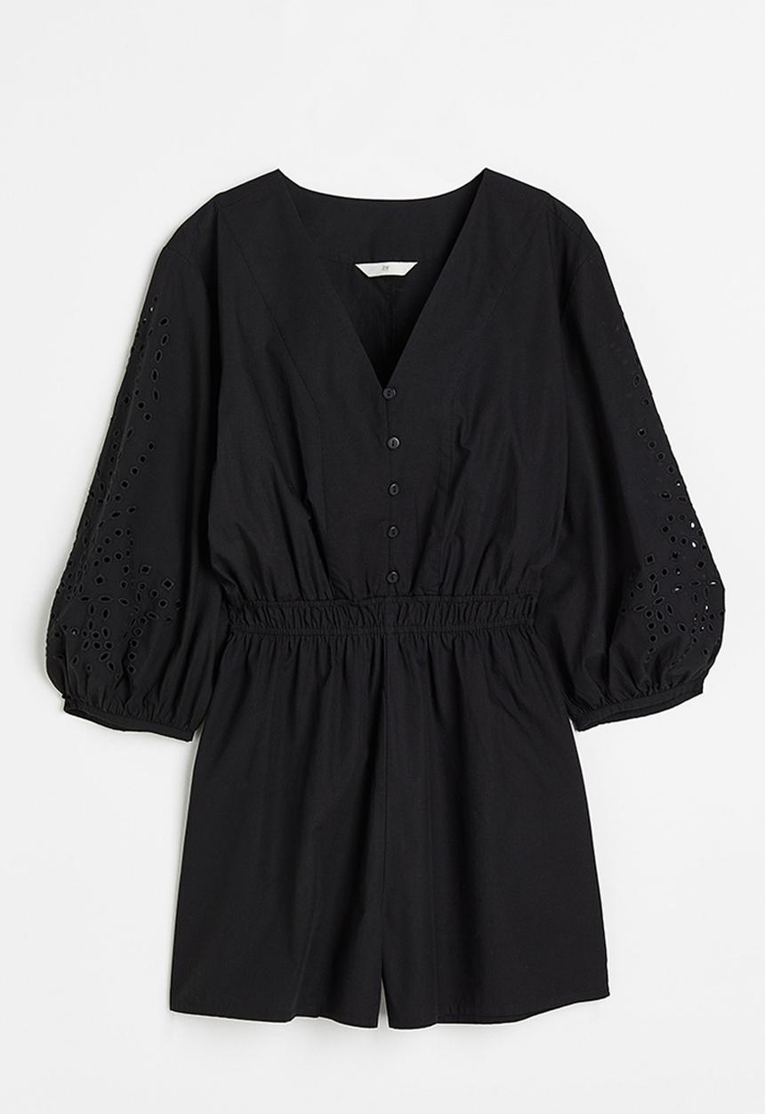 H&M - Broderie anglaise playsuit - black