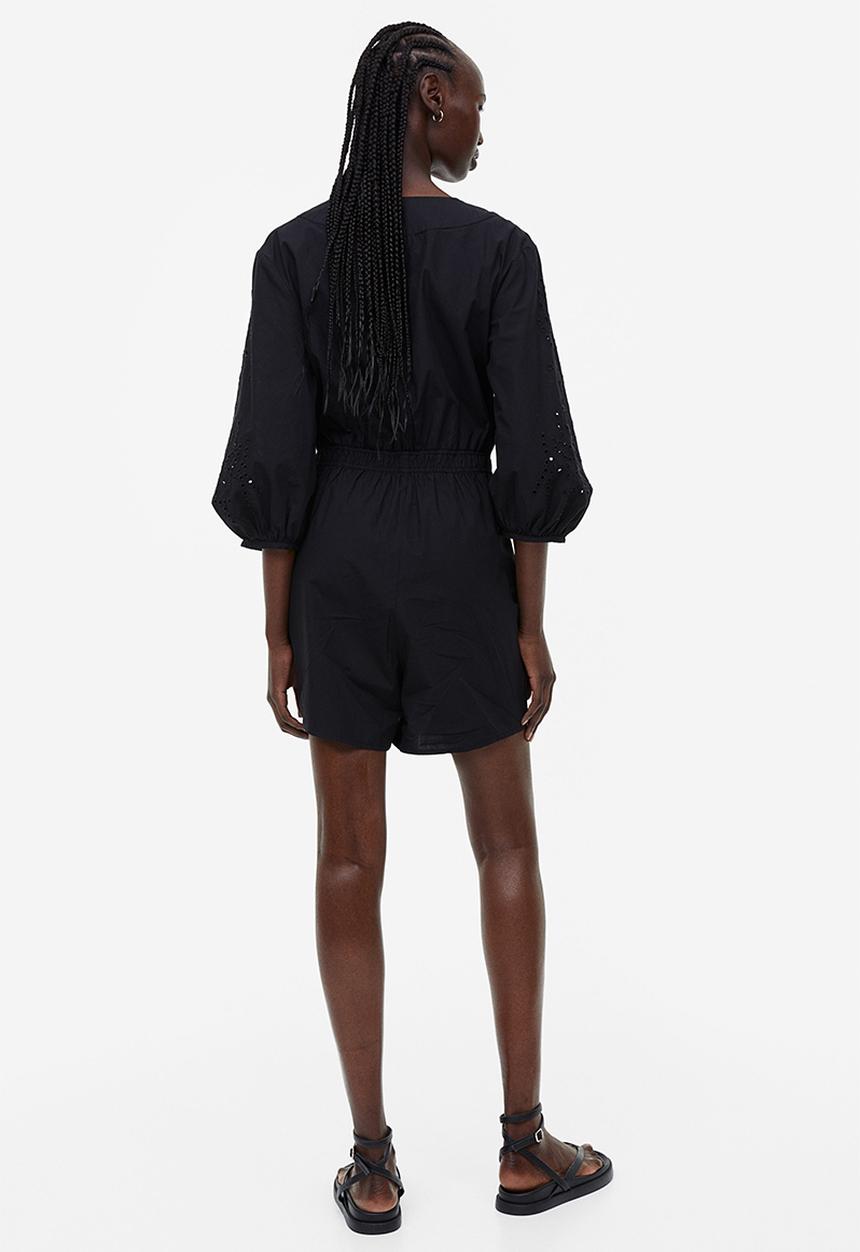 H&M - Broderie anglaise playsuit - black