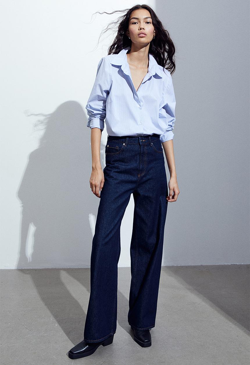 H&M - Cotton-blend shirt - White Blue striped