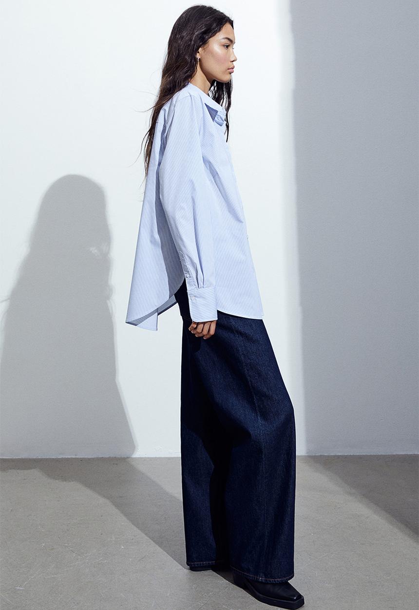 H&M - Cotton-blend shirt - White Blue striped