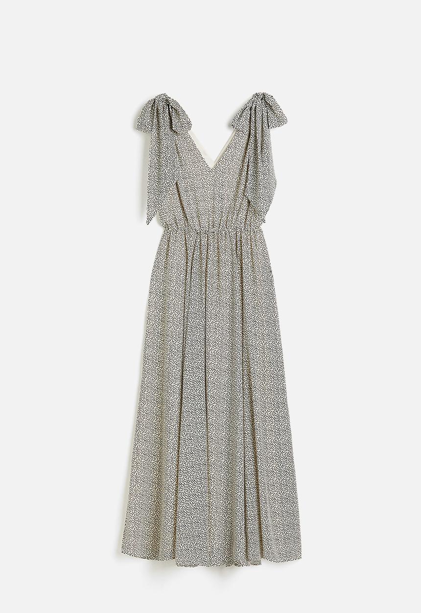 H&M - Bow-detail maxi dress - cream spotted