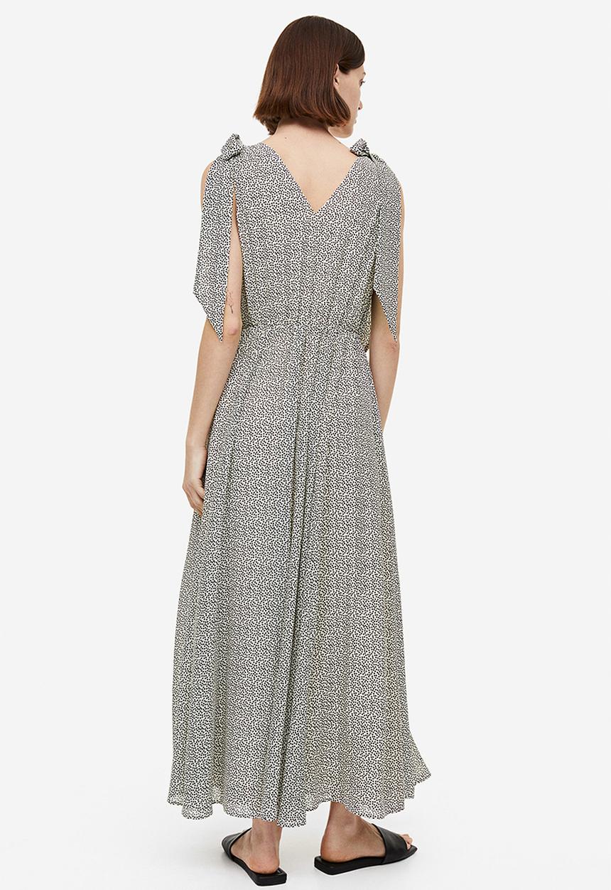 H&M - Bow-detail maxi dress - cream spotted