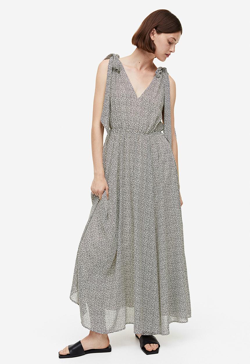 H&M - Bow-detail maxi dress - cream spotted