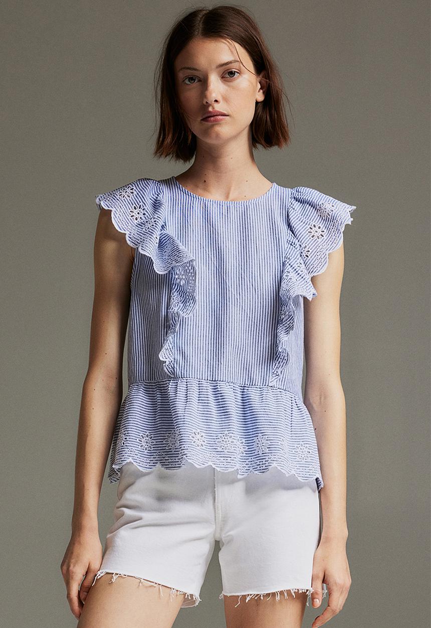 H&M - Frill-trimmed cotton blouse - blue