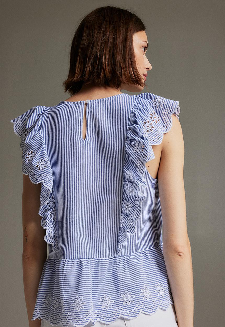 H&M - Frill-trimmed cotton blouse - blue