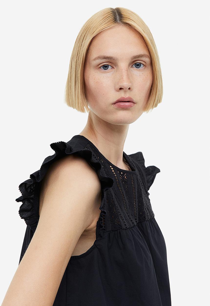 H&M - Flutter-sleeved top - black