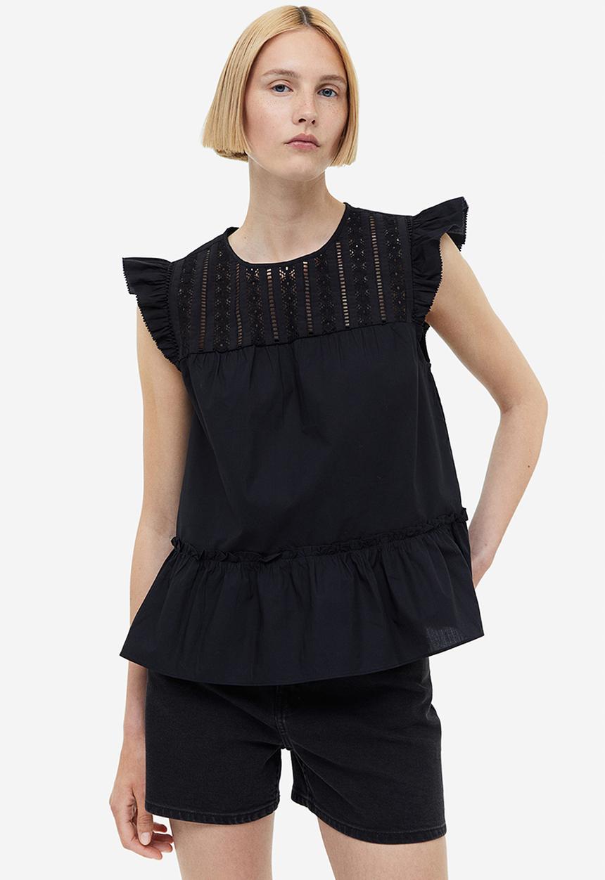 H&M - Flutter-sleeved top - black