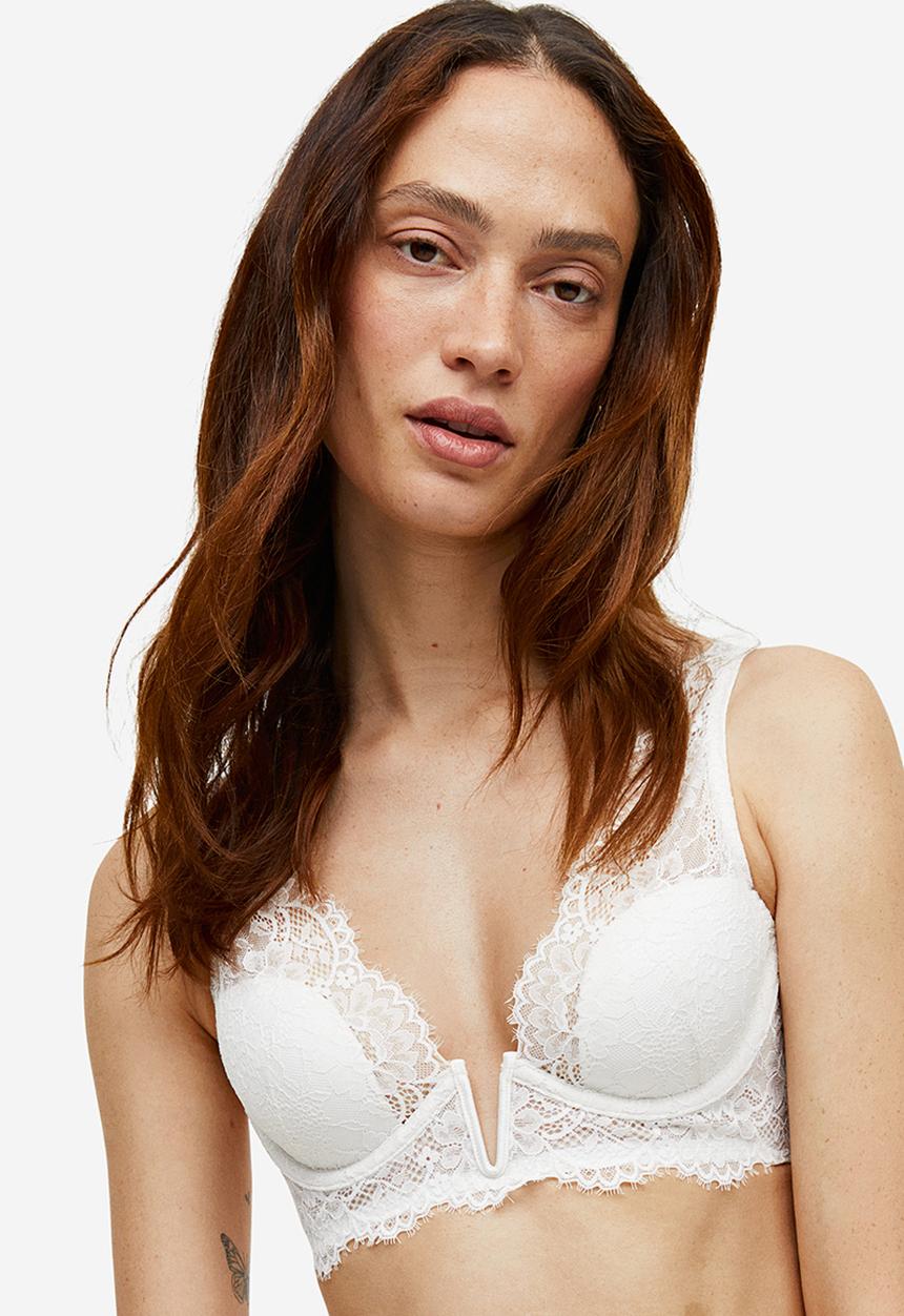 H&M - Padded underwired lace bra - white