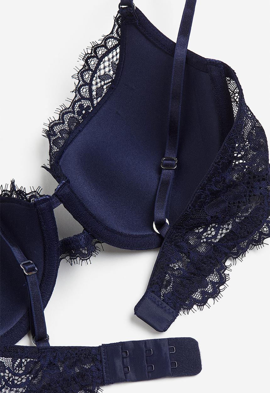 H&M - Padded underwired lace bra - blue