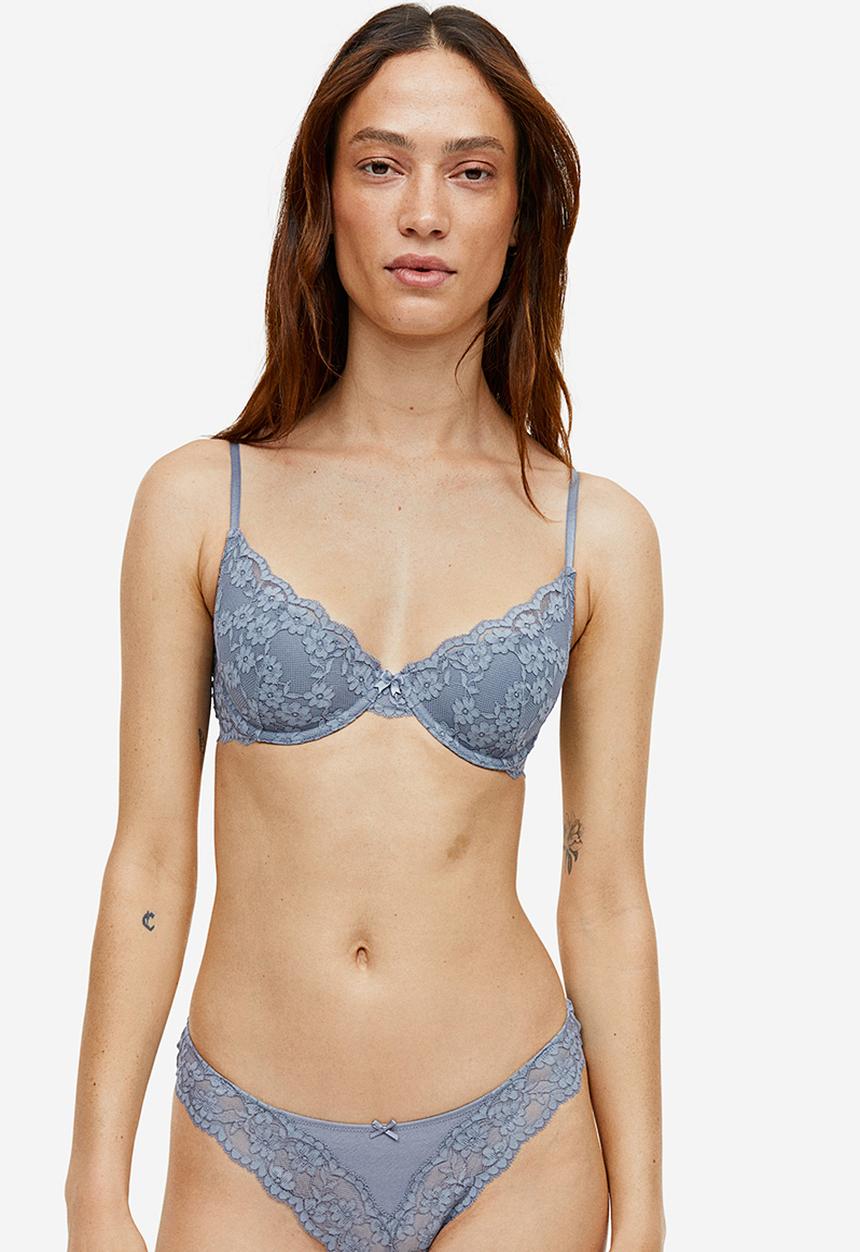 H&M - Padded underwired lace bra - blue