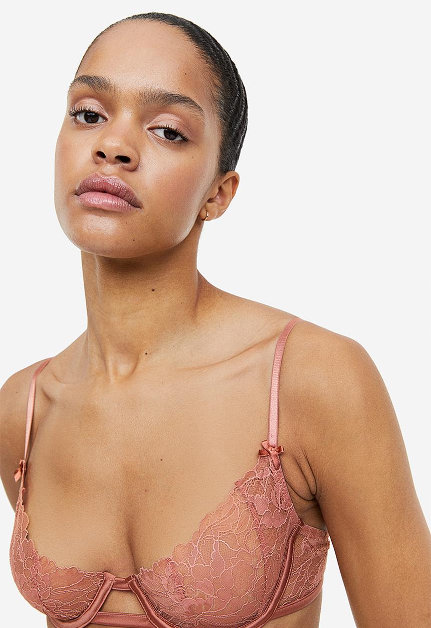 H&M - Non-padded underwired lace bra - pink