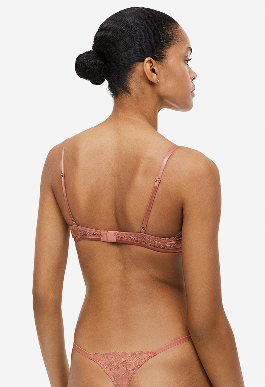 H&M - Non-padded underwired lace bra - pink