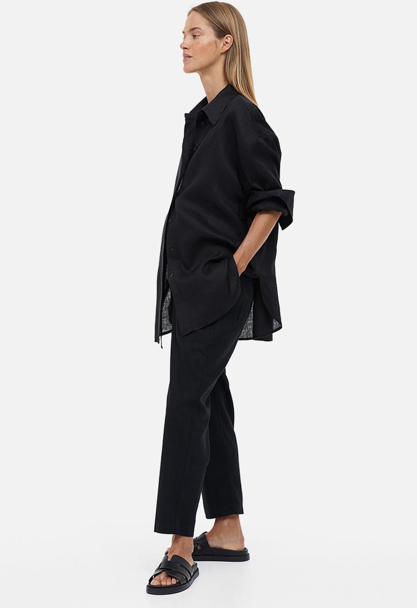 H&M - Mama linen-blend trousers - black