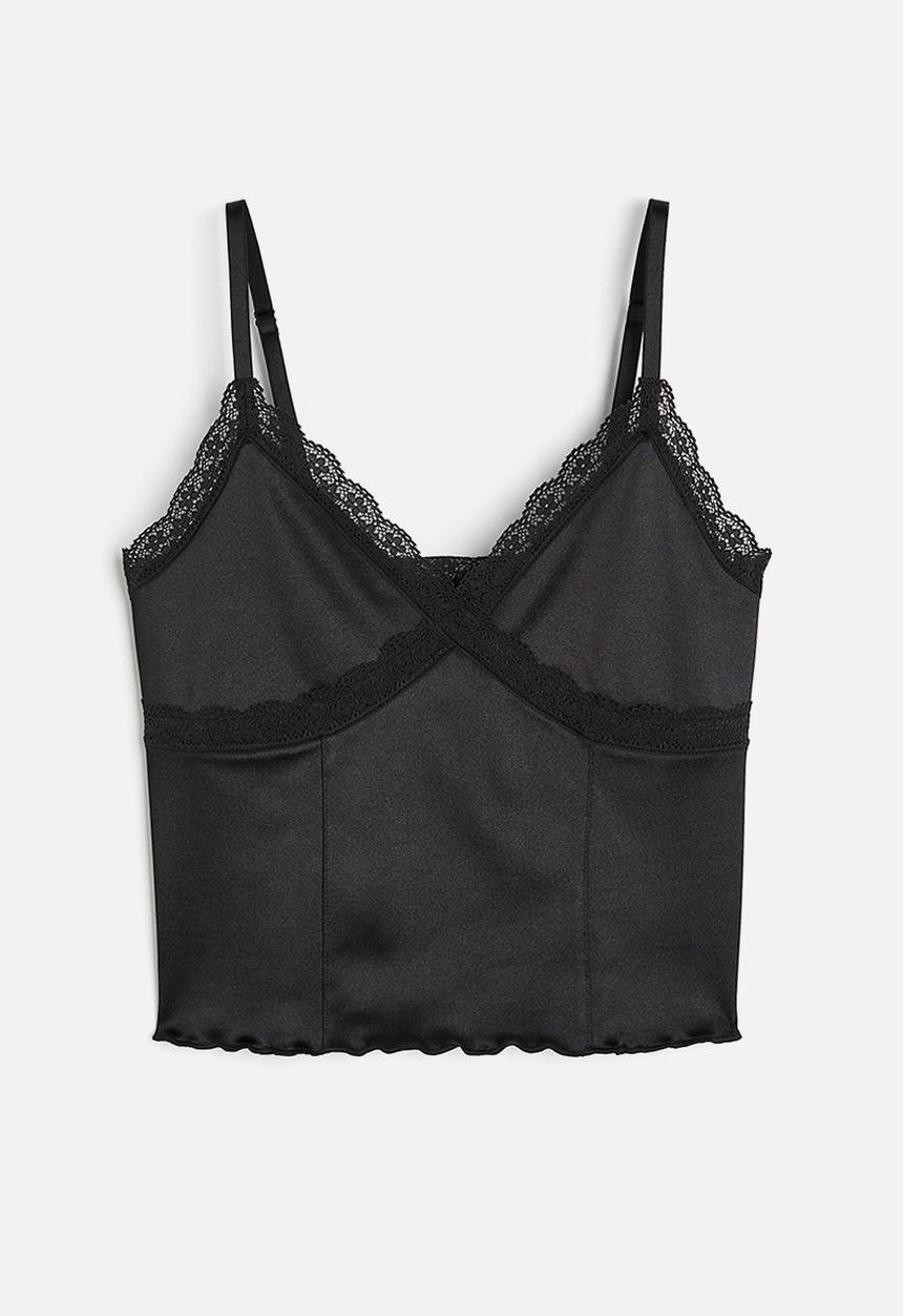 H&M - Lace-trimmed strappy top - black