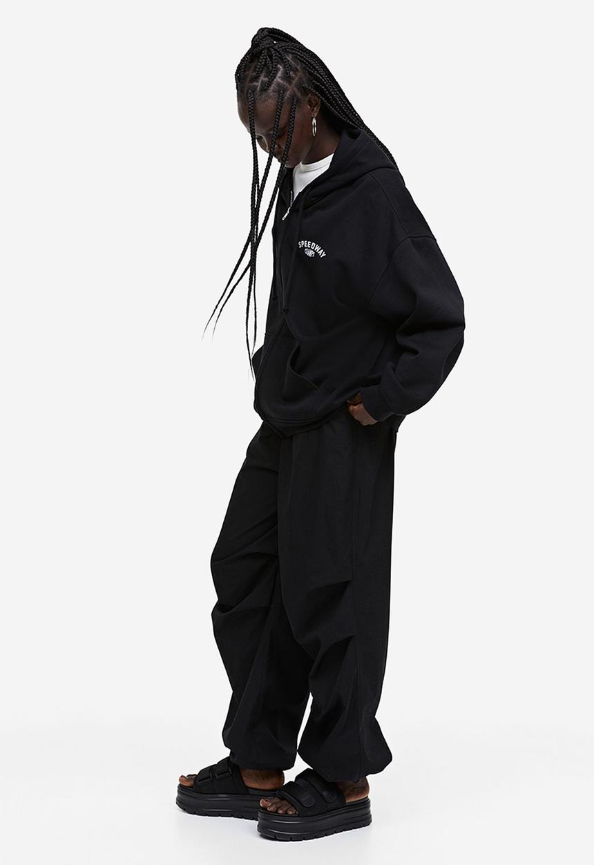 H&M - Oversized printed zip-through hoodie - black