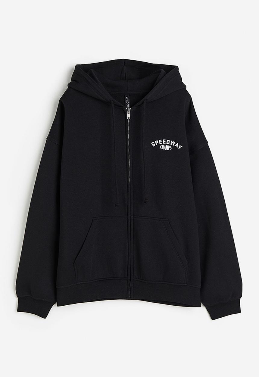 H&M - Oversized printed zip-through hoodie - black