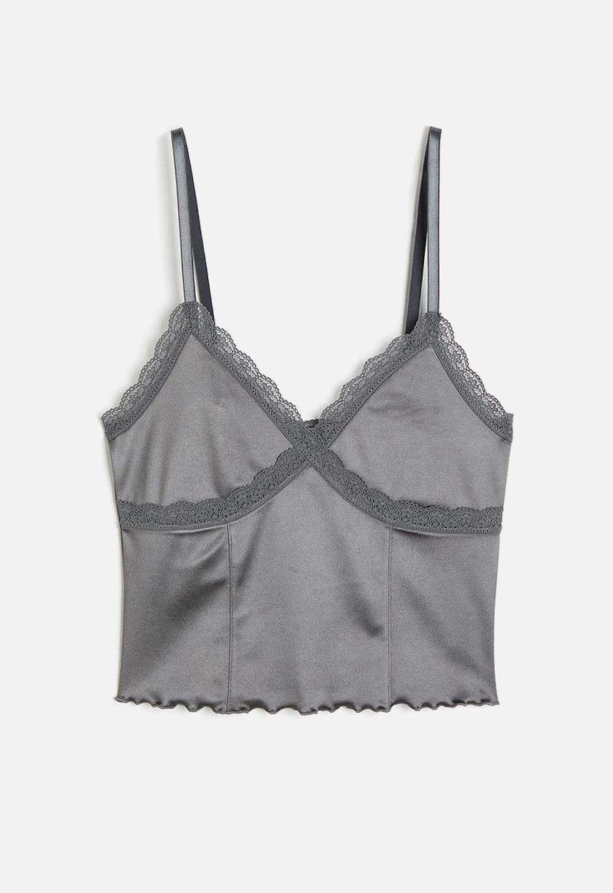 H&M - Lace-trimmed strappy top - grey