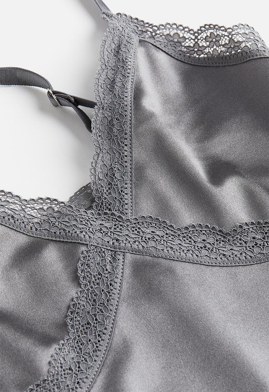 H&M - Lace-trimmed strappy top - grey