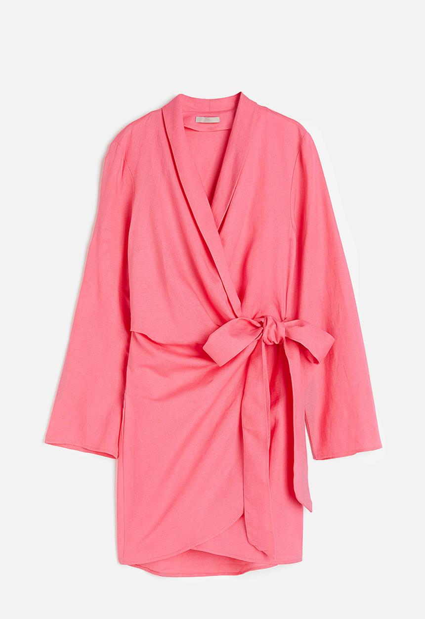 H&M - Linen-blend wrap dress - pink