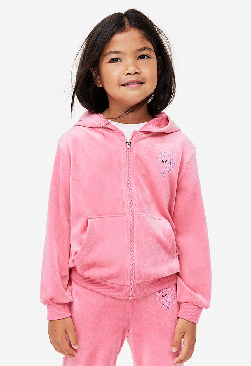 H&M - Velour zip-through hoodie - pink