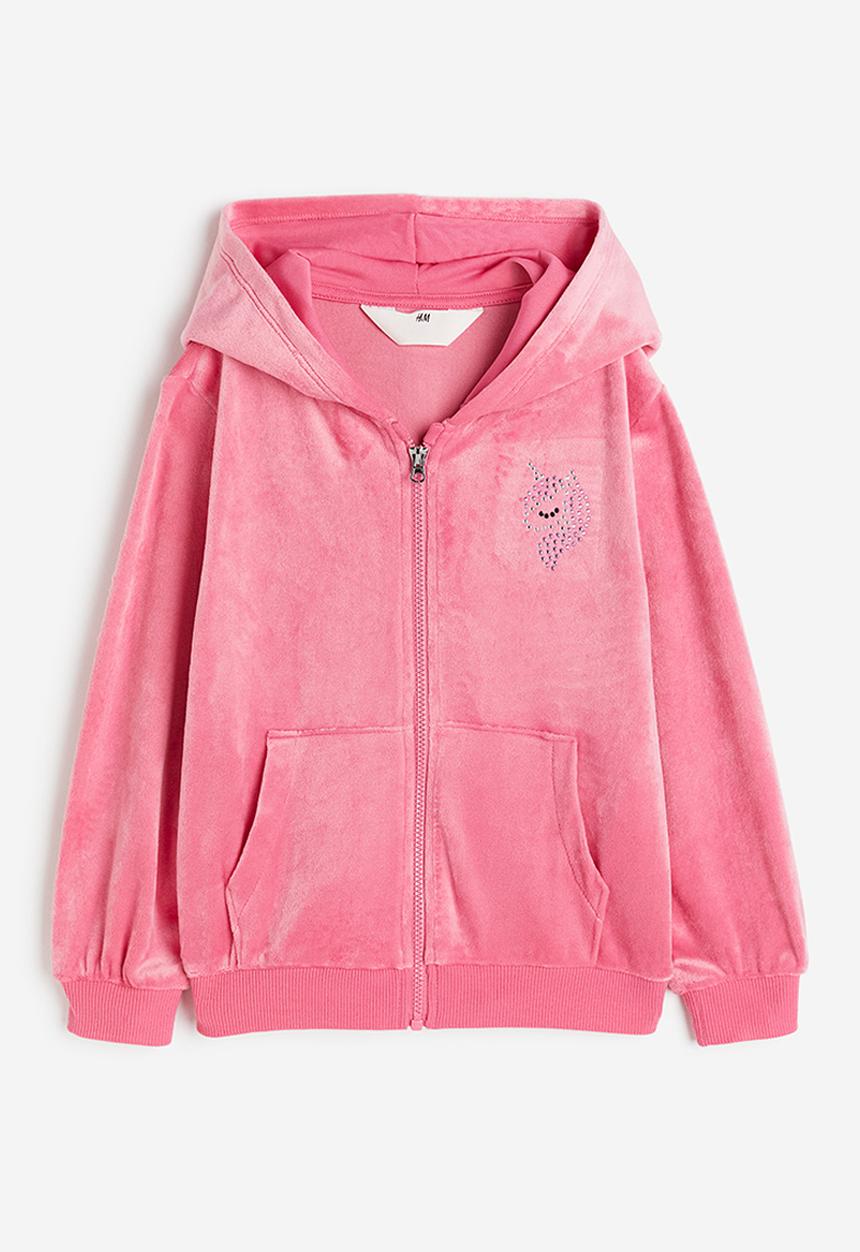H&M - Velour zip-through hoodie - pink