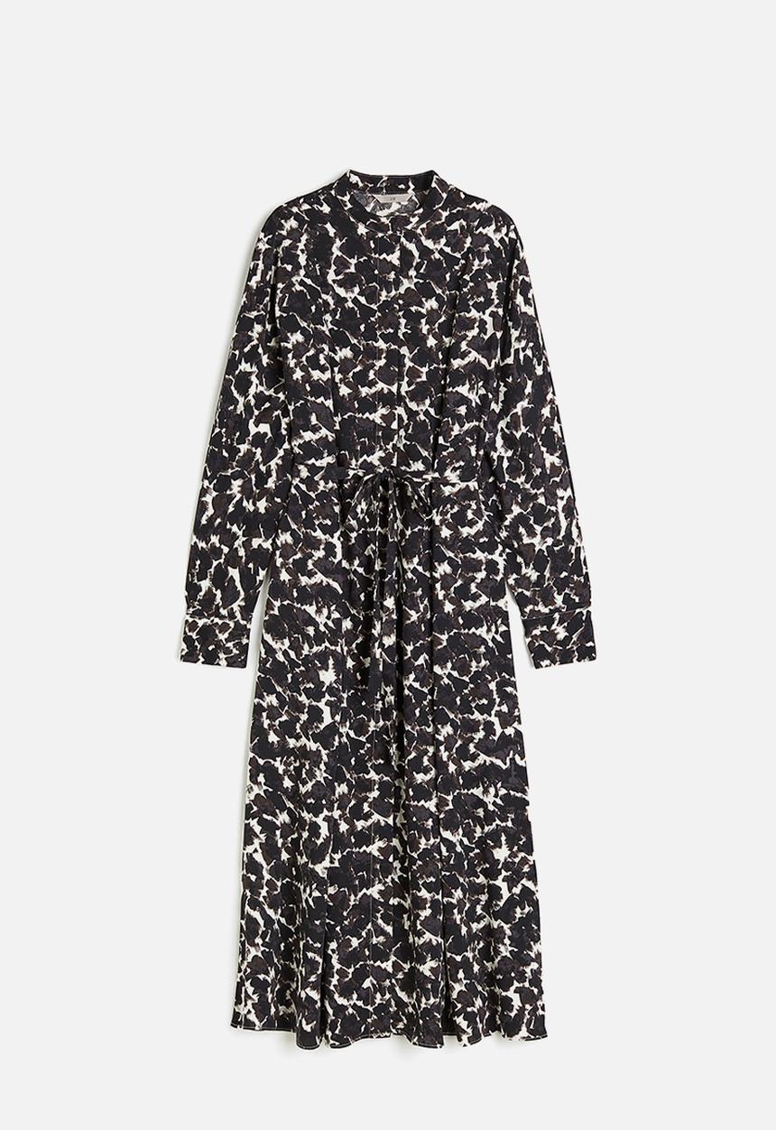 H&M - Tie-belt shirt dress - dark brown/patterned
