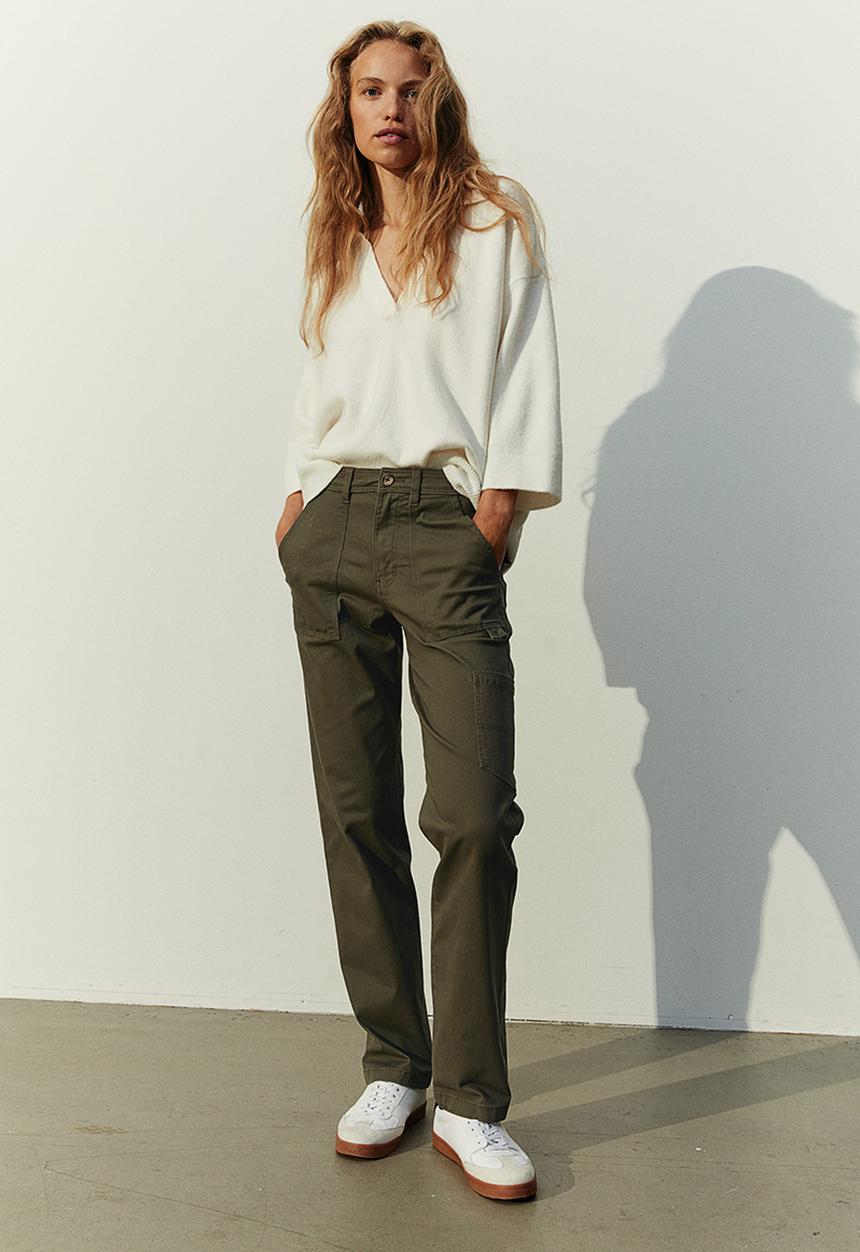 H&M - Twill cargo trousers - Dark khaki green