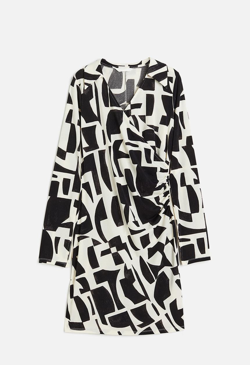 H&M - Wrap shirt dress - cream/black patterned
