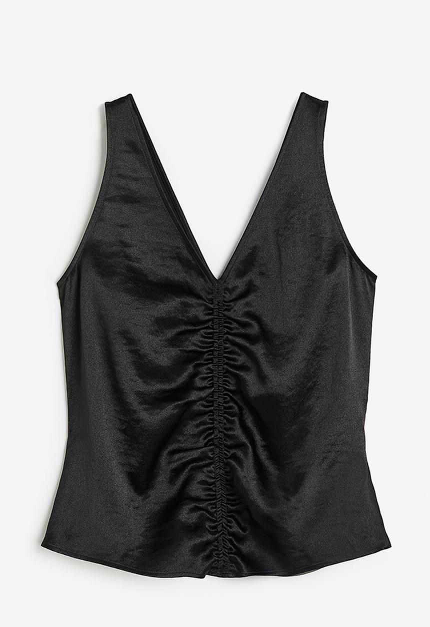 H&M - Ruched satin top - black