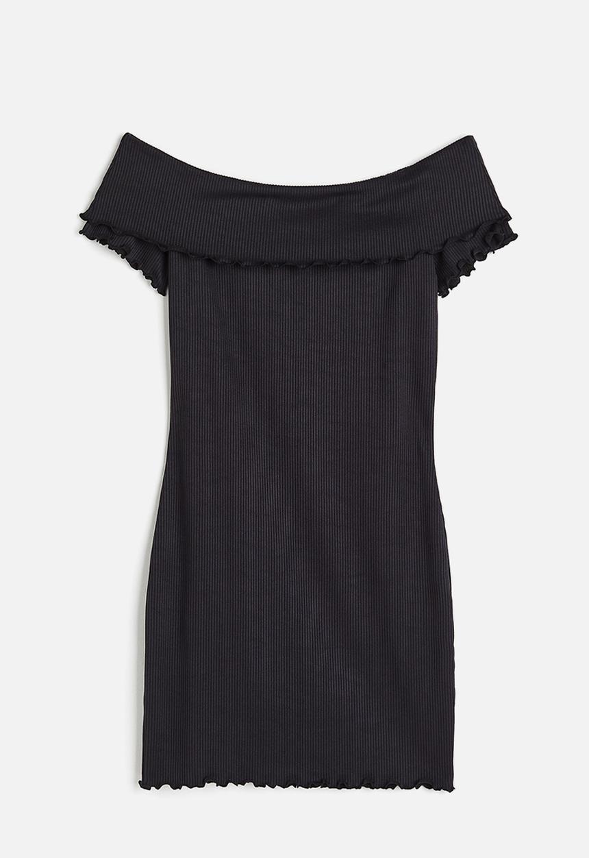H&M - Ribbed off-the-shoulder dress - black