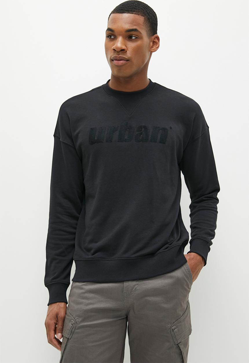 urban° - Mens urban unbrushed fleece sweater pull over - jet black