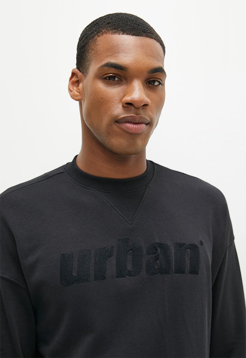 urban° - Mens urban unbrushed fleece sweater pull over - jet black