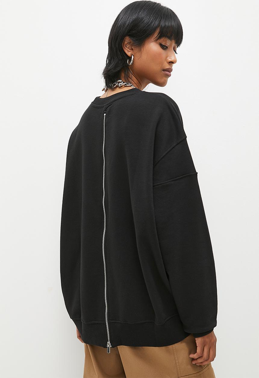 Superbalist - Crew back zip sweat top - black