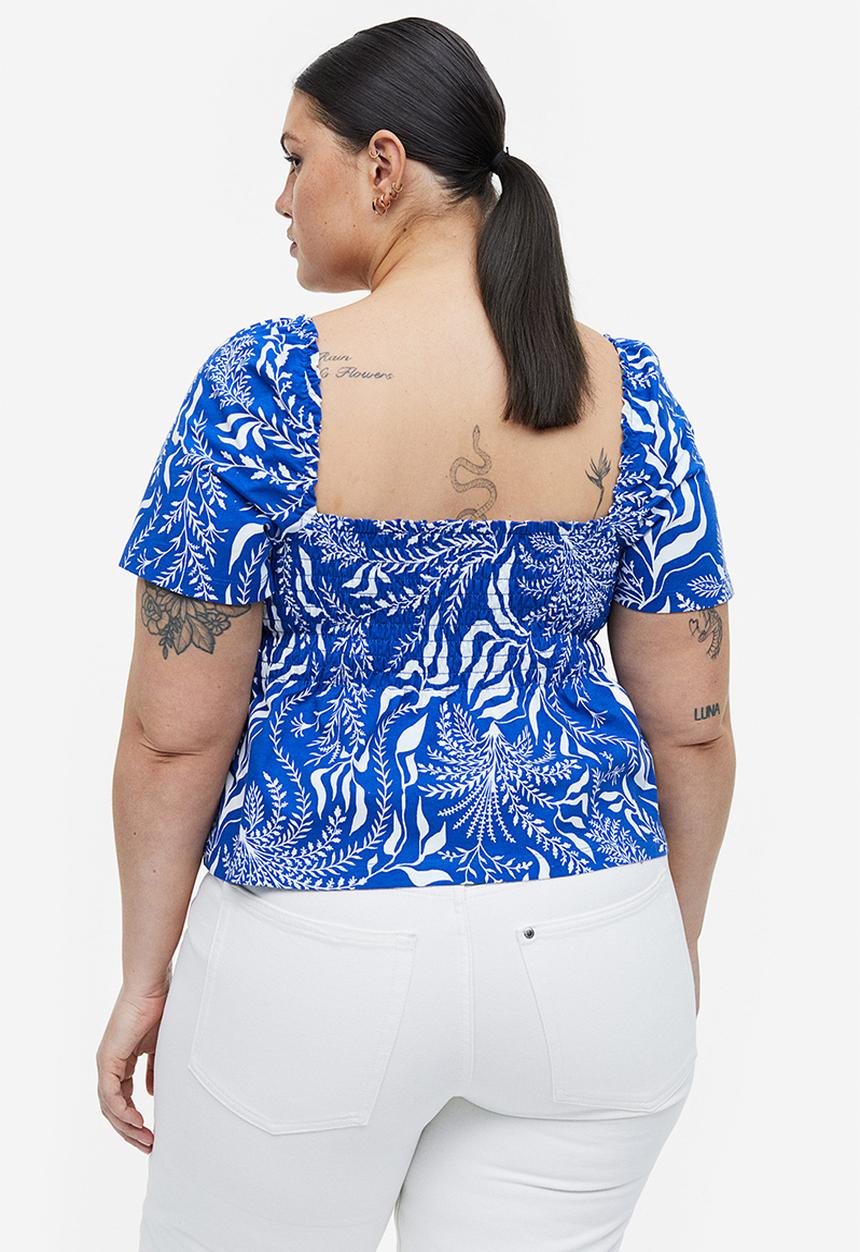 H&M - Smocked top - bright blue patterned 