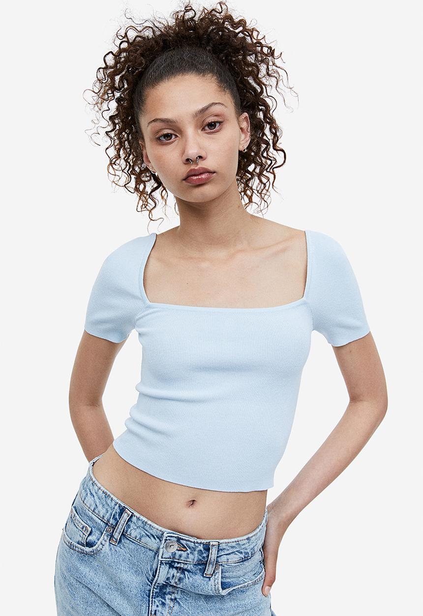 H&M - Fine-knit top - light blue 