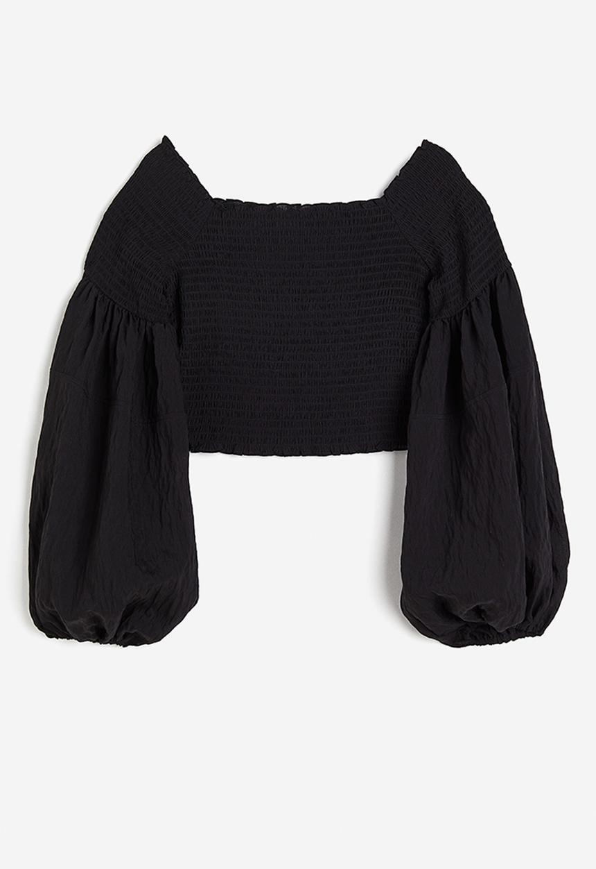 H&M - Smocked off-the-shoulder top - black