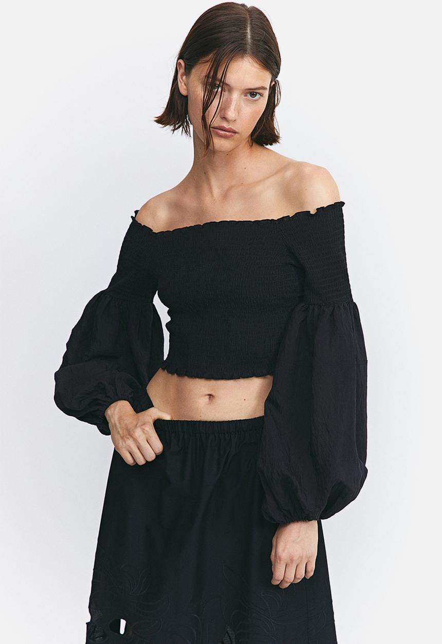 H&M - Smocked off-the-shoulder top - black