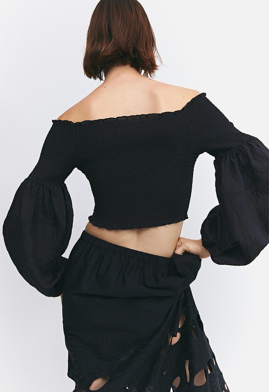 H&M - Smocked off-the-shoulder top - black