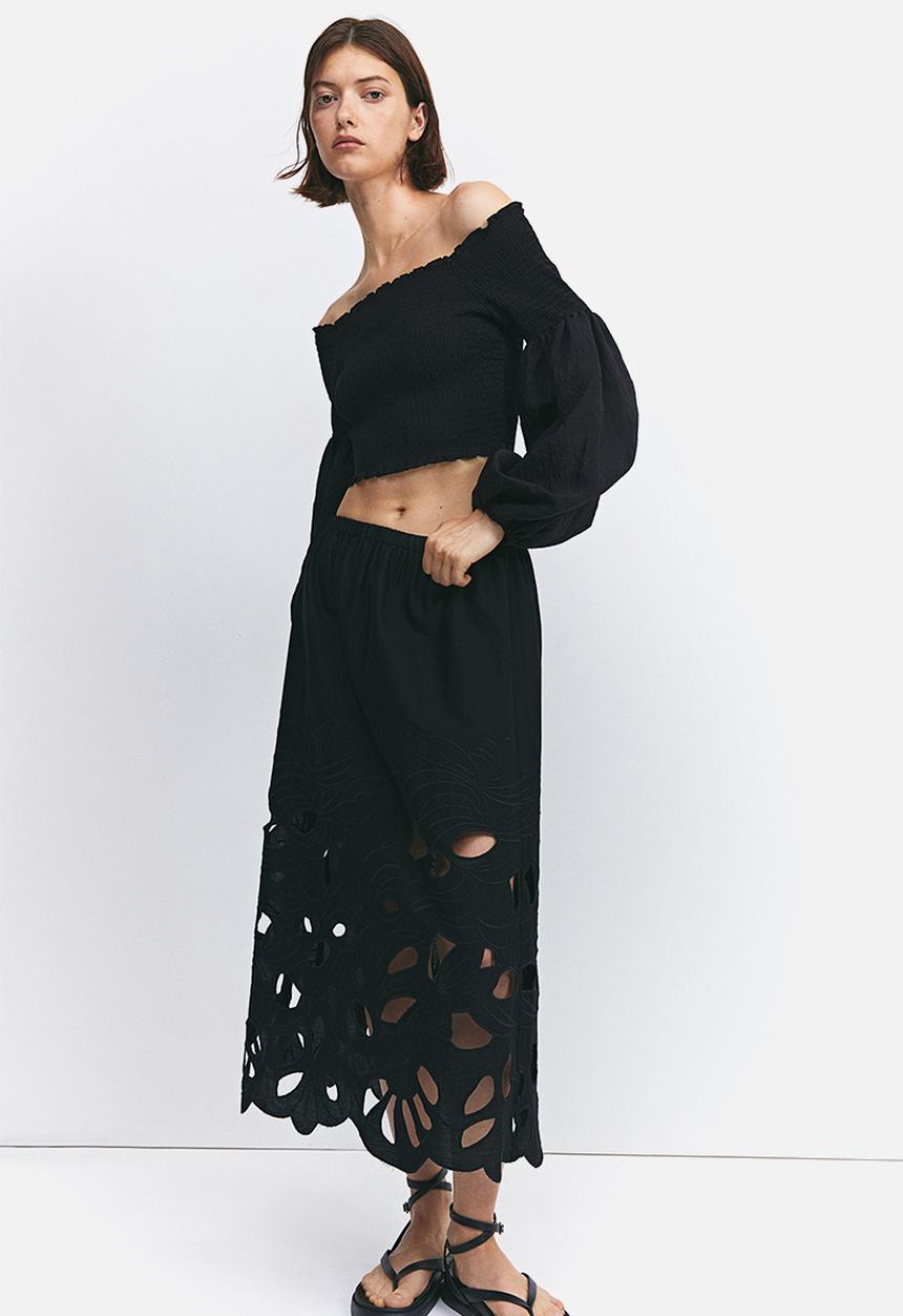 H&M - Smocked off-the-shoulder top - black